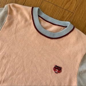 Kenzo Tiger Patch Soft Colorblock Pink Crewneck Sweater S